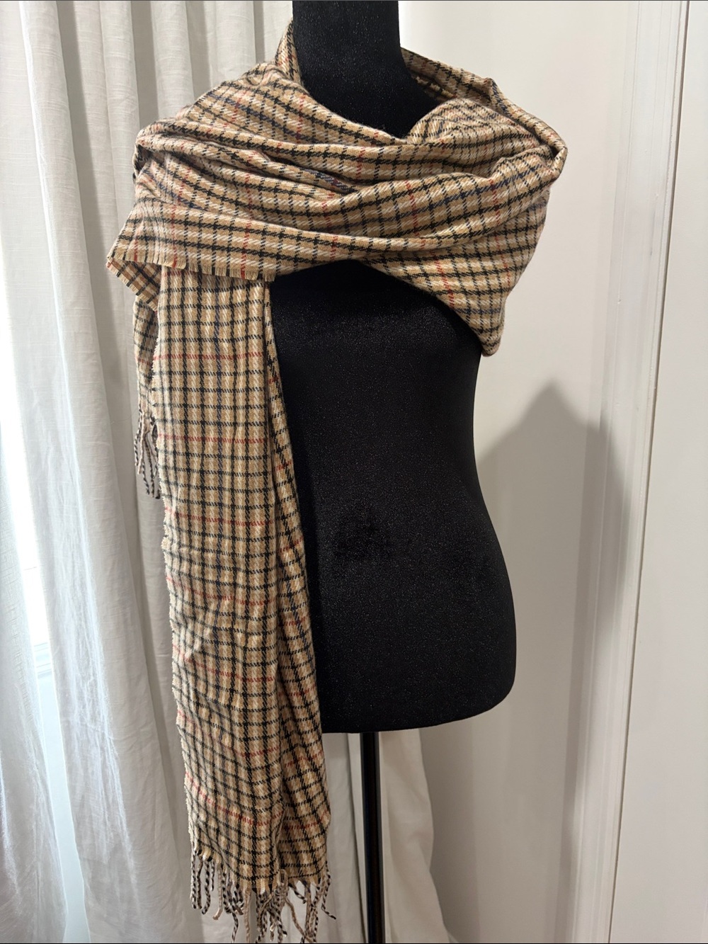 J. Crew Factory Plaid Wrap Scarf in Tan, Black & Red